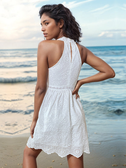grecian style dress Eyelet Grecian Neck Mini Dress – REDEFINE STYLE